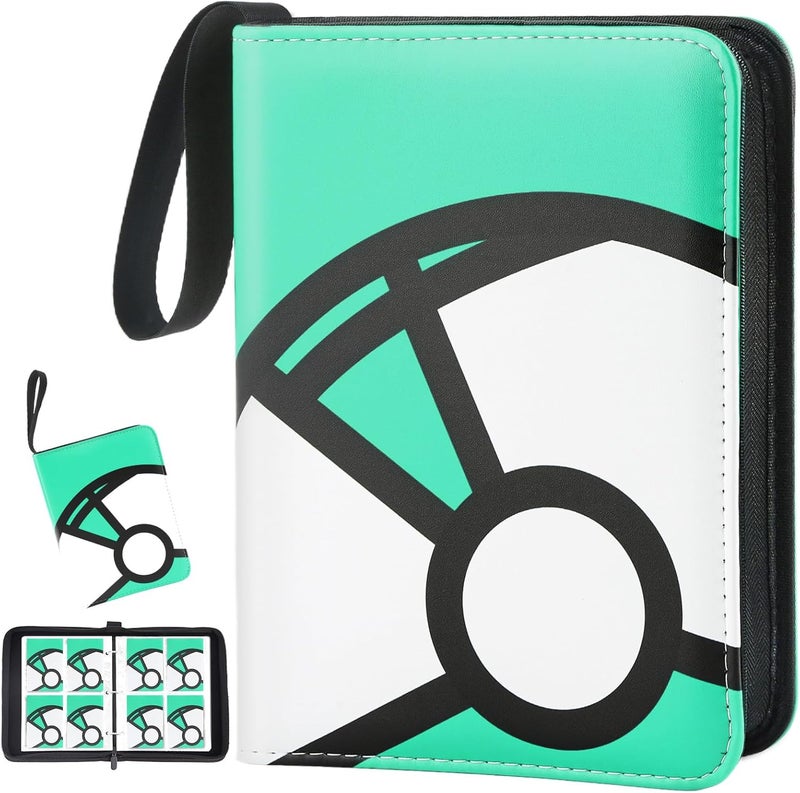 LOYEE Trading Card Binder 4-Pockets, 400 Pockets Card Holder with 50 Removable Sleeves, Large Capacity & Waterproof Zipper Album Holder for Trading Card Collector, Portable Card Album Book for Card-Green - Image 1